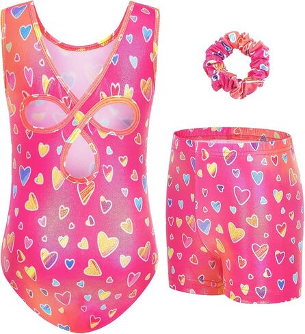 Gymnastics Leotards for Girls Dance Outfit Sleeveless Cutout Back Toddler Ballet Leotard with Shorts & Scrunchie in Saudi Arabia