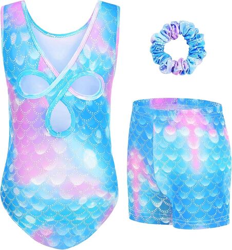 Gymnastics Leotards for Girls Dance Outfit Sleeveless Cutout Back Toddler Ballet Leotard with Shorts & Scrunchie in Saudi Arabia