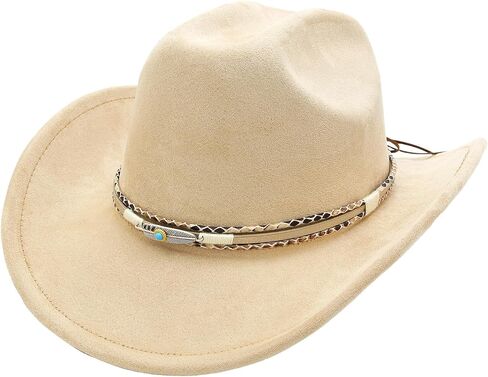 Cowboy Hats Western Cowboy Hat for Men Women Large Brim Fedora Hat with Buckle Belt in Kuwait