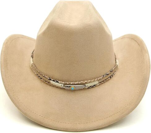 Cowboy Hats Western Cowboy Hat for Men Women Large Brim Fedora Hat with Buckle Belt in Kuwait