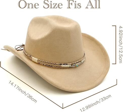 Cowboy Hats Western Cowboy Hat for Men Women Large Brim Fedora Hat with Buckle Belt in Kuwait