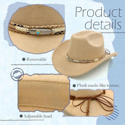 Cowboy Hats Western Cowboy Hat for Men Women Large Brim Fedora Hat with Buckle Belt in Kuwait