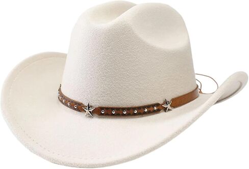 Women Men Western Cowboy Hat, Wide Brim Cattle Head Belted Floral Embroidery Cowgirl Hat Felt Jazz Cap for Rodeo Party in Kuwait