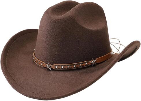 Women Men Western Cowboy Hat, Wide Brim Cattle Head Belted Floral Embroidery Cowgirl Hat Felt Jazz Cap for Rodeo Party in Kuwait