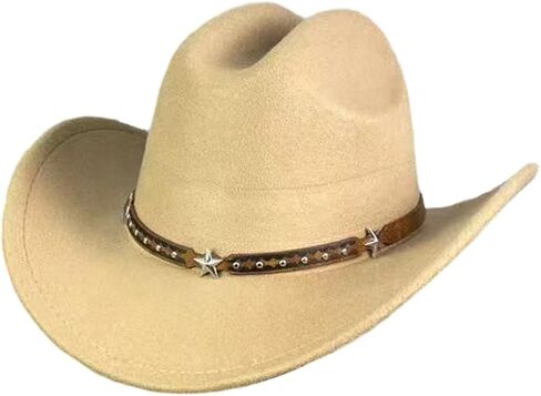 Women Men Western Cowboy Hat, Wide Brim Cattle Head Belted Floral Embroidery Cowgirl Hat Felt Jazz Cap for Rodeo Party in Kuwait