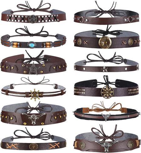 12Pcs Cowboy Hat Bands for Men Women Weasten Hat Leather Band Panama Ethnic Rural Turquoise Hatbands Beaded Belts Cowgirl Cowboy Hats Accessories Adjustable in Kuwait