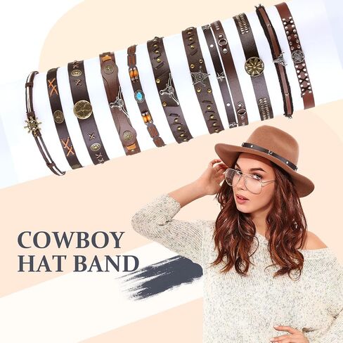 12Pcs Cowboy Hat Bands for Men Women Weasten Hat Leather Band Panama Ethnic Rural Turquoise Hatbands Beaded Belts Cowgirl Cowboy Hats Accessories Adjustable in Kuwait