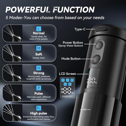 Lebbtl Ear Wax Removal, Electric Ear Irrigation Flushing System, Multiple Pressure Modes, Waterproof, Safe and Effective Ear Cleaning Kit, Translucent in Kuwait