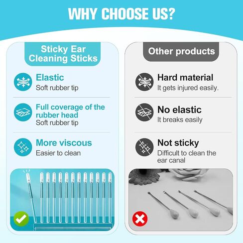 72Pcs Sticky Ear Cleaning Sticks,Ear Cleaner Sticky Pick with Dust Cover,Reusable Sticky Ear Cleaner Picks for Daily Ear Care,Soft Head Swabs,Adhesive Ear Cleaning Sticks for All Ages(3 Box) in Kuwait