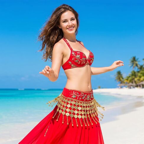 وشاح الورك للرقص الشرقي، حزام معدني للعملات المعدنية للرقص الشرقي، تنانير، حزام سلسلة للأداء، الحفلات، الأزياء التنكرية باللون الذهبي in Kuwait
