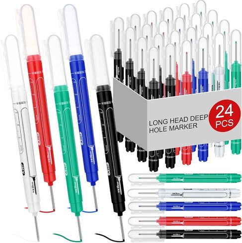 24 Pcs Deep Hole Marker Bulk Long Nib Marker Long Head Waterproof Multi-purpose Deep Reach for Carpenter Construction Woodworking Office(Black) in Kuwait