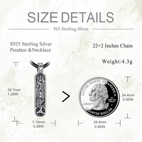 Viking Runes Bar Pendant Necklace 925 Sterling Silver, Nordic Norse Protection Talisman Amulet Jewelry for Men Women in Kuwait