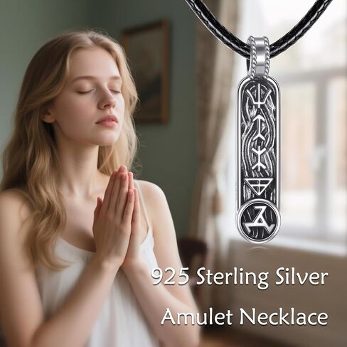 Viking Runes Bar Pendant Necklace 925 Sterling Silver, Nordic Norse Protection Talisman Amulet Jewelry for Men Women in Kuwait