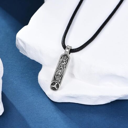 Viking Runes Bar Pendant Necklace 925 Sterling Silver, Nordic Norse Protection Talisman Amulet Jewelry for Men Women in Kuwait
