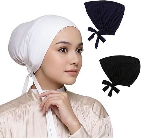 Yeieeo 3PC Muslim Hijab Undercap for Women, Stretch Tie-Back Inner Headscarf Bonnet, Soft Modal Headwear for Daily in Saudi Arabia