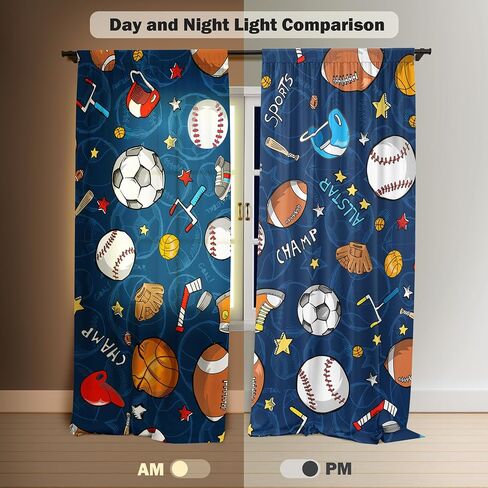 Navy Rugby Ball Window Curtains for Kids Teens Boys Girls, Sports Curtains Living Room Bedroom Nursery Toddler Home Party Decor, Rod Pocket Window Drapes 2 Panel, 84"x84" in Saudi Arabia