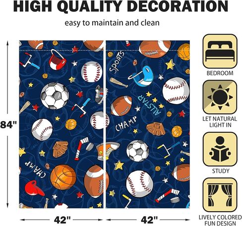 Navy Rugby Ball Window Curtains for Kids Teens Boys Girls, Sports Curtains Living Room Bedroom Nursery Toddler Home Party Decor, Rod Pocket Window Drapes 2 Panel, 84"x84" in Saudi Arabia