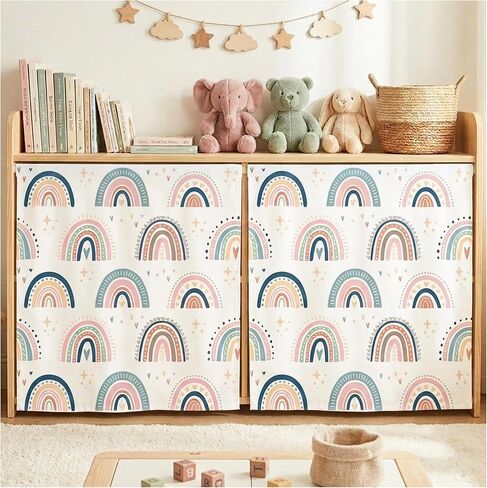Washable Classroom Cabinet Curtains Set - 6Pcs 24 x 24.6 Inch Rainbow Hook & Loop No Drill Fabric Cover for Shelves, Teacher Desk Lectern Curtain Detachable Decor for Bookshelf in Saudi Arabia