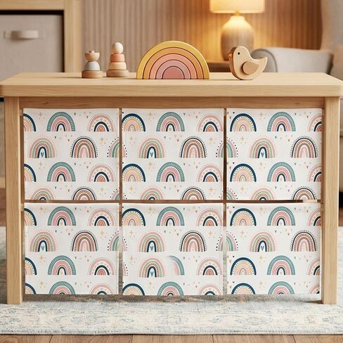 Washable Classroom Cabinet Curtains Set - 6Pcs 24 x 24.6 Inch Rainbow Hook & Loop No Drill Fabric Cover for Shelves, Teacher Desk Lectern Curtain Detachable Decor for Bookshelf in Saudi Arabia
