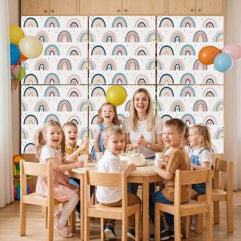 Washable Classroom Cabinet Curtains Set - 6Pcs 24 x 24.6 Inch Rainbow Hook & Loop No Drill Fabric Cover for Shelves, Teacher Desk Lectern Curtain Detachable Decor for Bookshelf in Saudi Arabia