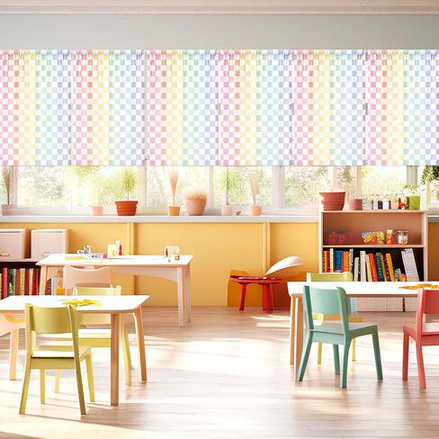 6 Pcs Pastel Checkered Curtains Classroom Decoration Back to School Pastel Plaid Curtains for First Day of School Classroom Kindergarten Daycare Primary Bedroom Playroom Colorful Decor 24 × 36 inches in Kuwait