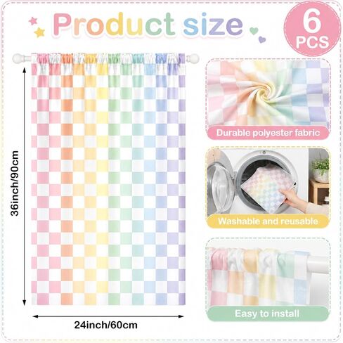 6 Pcs Pastel Checkered Curtains Classroom Decoration Back to School Pastel Plaid Curtains for First Day of School Classroom Kindergarten Daycare Primary Bedroom Playroom Colorful Decor 24 × 36 inches in Kuwait