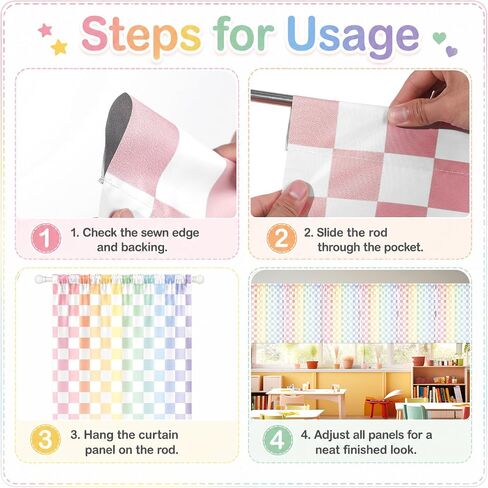 6 Pcs Pastel Checkered Curtains Classroom Decoration Back to School Pastel Plaid Curtains for First Day of School Classroom Kindergarten Daycare Primary Bedroom Playroom Colorful Decor 24 × 36 inches in Kuwait