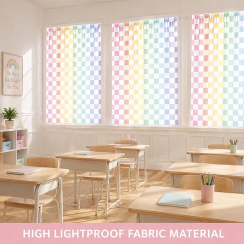 6 Pcs Pastel Checkered Curtains Classroom Decoration Back to School Pastel Plaid Curtains for First Day of School Classroom Kindergarten Daycare Primary Bedroom Playroom Colorful Decor 24 × 36 inches in Kuwait
