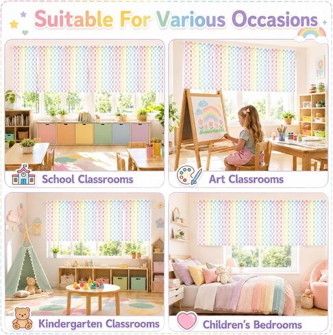 6 Pcs Pastel Checkered Curtains Classroom Decoration Back to School Pastel Plaid Curtains for First Day of School Classroom Kindergarten Daycare Primary Bedroom Playroom Colorful Decor 24 × 36 inches in Kuwait