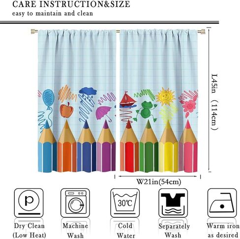 Kids Cartoon Pencil Curtains Colorful Crayons Art Printed School Curtain with Rod Pocket for Nursery Bedroom Living Room Home Decor Drapes Window Treatments 2 Panels Set 42x45 Inch in Kuwait