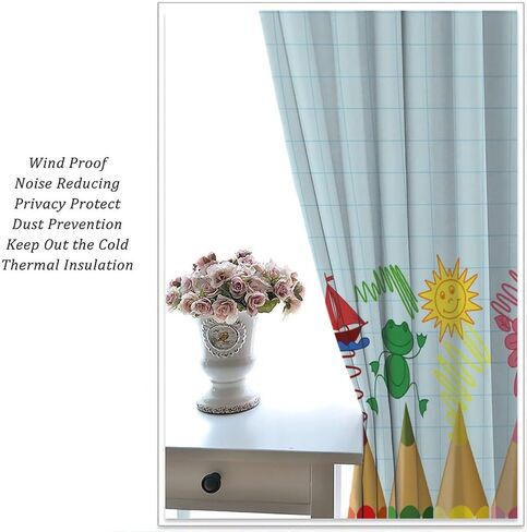 Kids Cartoon Pencil Curtains Colorful Crayons Art Printed School Curtain with Rod Pocket for Nursery Bedroom Living Room Home Decor Drapes Window Treatments 2 Panels Set 42x45 Inch in Kuwait