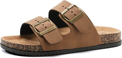 Arch Support Footbed Sandals for Women & Men, Adjustable Double Buckle Comfort Sandals, Cork-Style Cushioned Sole, Casual Walking Slides for Everyday Wear in Saudi Arabia