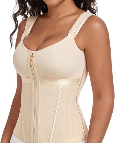 waist trainer corset, Waist Trainer with Bra Corset Shapewear Compression, Double djustable Zipper And Hook-eyes ﻿ in Kuwait