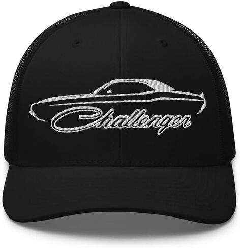 1970 Challenger Silhouette Trucker Hat | Retro Muscle Car Embroidered Mesh Back Snapback Cap in Kuwait