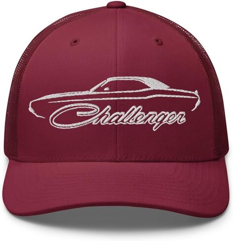 1970 Challenger Silhouette Trucker Hat | Retro Muscle Car Embroidered Mesh Back Snapback Cap in Kuwait