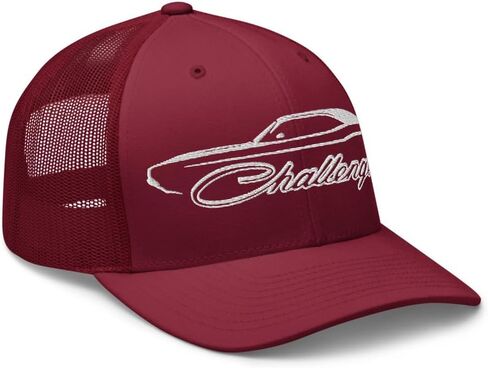 1970 Challenger Silhouette Trucker Hat | Retro Muscle Car Embroidered Mesh Back Snapback Cap in Kuwait