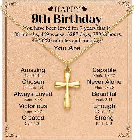 Happy 9th/10th/11th/12th Birthday Gifts for Girls, 14K Gold-plated Cross Necklace for Girls in Saudi Arabia