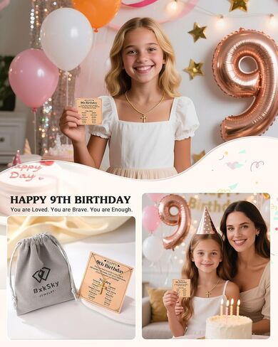 Happy 9th/10th/11th/12th Birthday Gifts for Girls, 14K Gold-plated Cross Necklace for Girls in Saudi Arabia