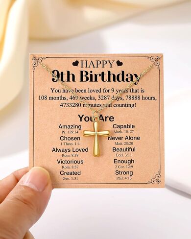 Happy 9th/10th/11th/12th Birthday Gifts for Girls, 14K Gold-plated Cross Necklace for Girls in Saudi Arabia