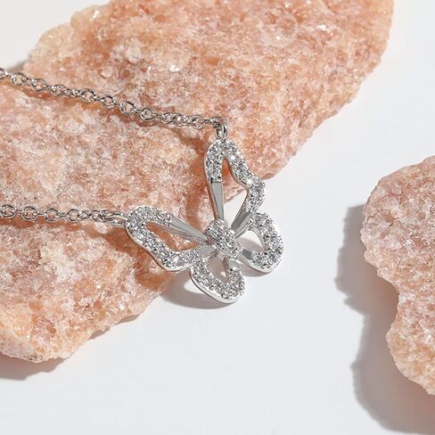 Butterfly Necklace - Rhinestone Pendant Necklaces for Women Butterflies Charm Jewelry for Valentine's Day Women Teen Girl Party Statement Dress Sweater Anniversary (Butterfly, Sliver) in Saudi Arabia