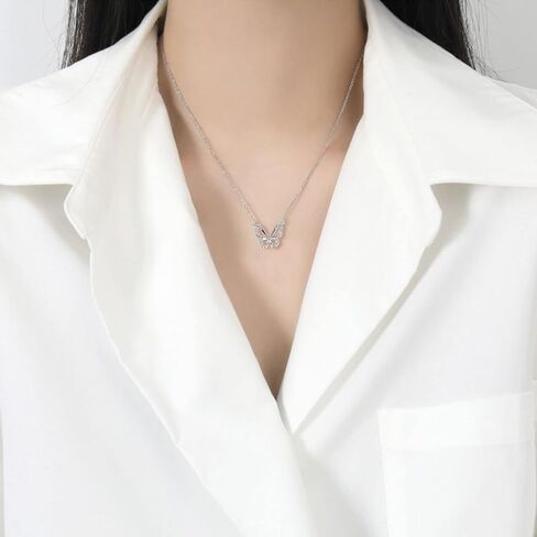 Butterfly Necklace - Rhinestone Pendant Necklaces for Women Butterflies Charm Jewelry for Valentine's Day Women Teen Girl Party Statement Dress Sweater Anniversary (Butterfly, Sliver) in Saudi Arabia