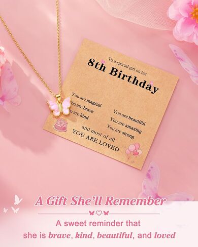 You Are Loved Happy 8th Birthday Gift for Girls, Meaningful Butterfly Necklace for 8 Year Old Girl in Saudi Arabia