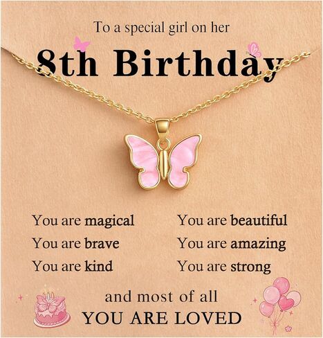 You Are Loved Happy 8th Birthday Gift for Girls, Meaningful Butterfly Necklace for 8 Year Old Girl in Saudi Arabia