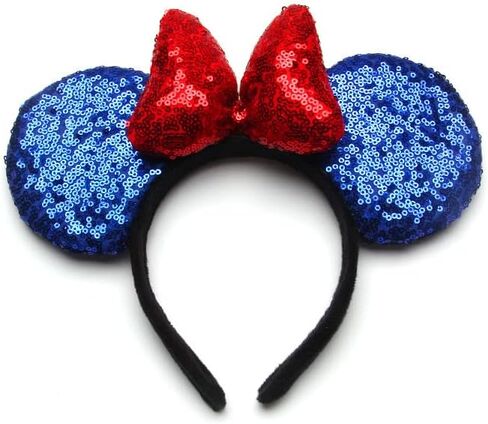 Mouse Deluxe Ear Bow Headbands Sequins Hairbands Women Hair Accessories For Cosplay Costume Party (Blue Red) in Kuwait