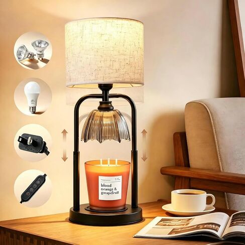 Table Lamp Candle Warmer Flameless 2.5- 6.5in Height Adjustable Timer Dimmer Wax Melt Warmer Lamp for Large 3 Wicks Jar Candles Modern Bedside Lamp for Mothers Day House Warming Home Decor Living Room in Kuwait