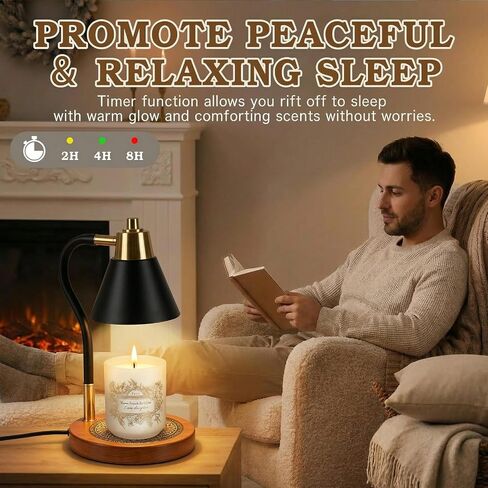 Black Candle Warmer Lamp with Timer & Dimmer, Adjustable Height Electric Wax Melter for All Jar Candles, Flameless Candle Lamp with Wooden Base & 2 Bulbs, Retro Home Decor Gifts for Mom Women in Saudi Arabia