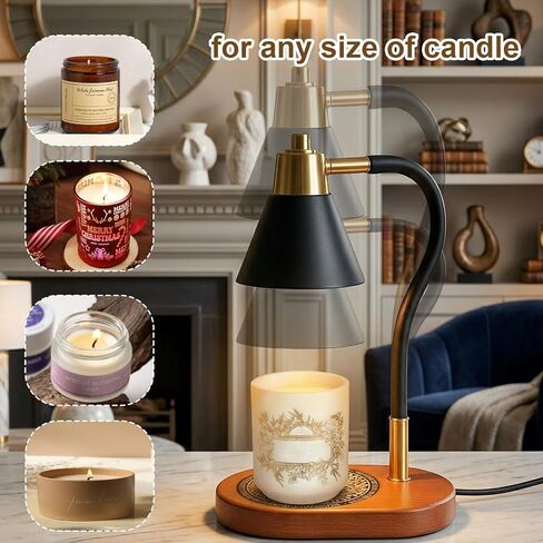 Black Candle Warmer Lamp with Timer & Dimmer, Adjustable Height Electric Wax Melter for All Jar Candles, Flameless Candle Lamp with Wooden Base & 2 Bulbs, Retro Home Decor Gifts for Mom Women in Saudi Arabia