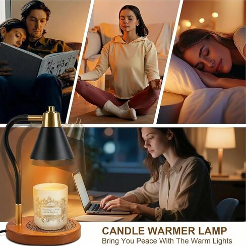 Black Candle Warmer Lamp with Timer & Dimmer, Adjustable Height Electric Wax Melter for All Jar Candles, Flameless Candle Lamp with Wooden Base & 2 Bulbs, Retro Home Decor Gifts for Mom Women in Saudi Arabia