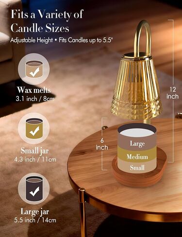 Candle Warmer Lamp with Timer Dimmer: Height Adjustable Wax Melt Warmer for Scented Jar Candles with 2 Bulbs, Christmas Birthday Gifts for Women Mom, House Warming Gifts New Home Room Decor (Gold) in Saudi Arabia