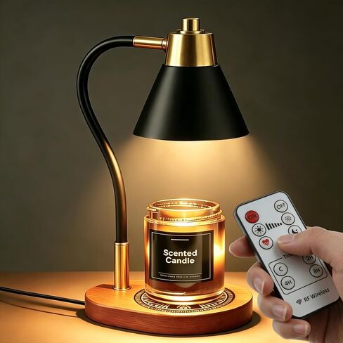 Black Candle Warmer Lamp with Timer & Dimmer, Adjustable Height Electric Wax Melter for All Jar Candles, Flameless Candle Lamp with Wooden Base & 2 Bulbs, Retro Home Decor Gifts for Mom Women in Saudi Arabia